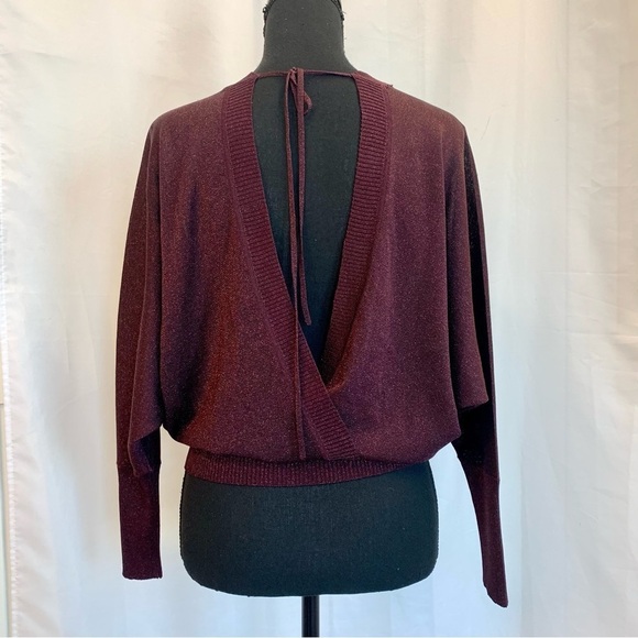 Bebe maroon burgundy metallic glitter wrap sweater Sz M - Picture 4 of 10